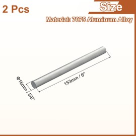 sourcing map 2Pcs 5/8"(16mm) Dia Round Aluminum Rod, 6"(153mm) Long 7075 Aluminum Round Rod Solid Lathe Bar Stock for Industry Construction DIY Crafts