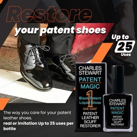 Charles Stewart Patent Leather Repair & Restore - Real or Imitation; Patent Magic One Coat Easy Solution for Scuffs & Scratches | Also Kids’ Shoes and Heels | Solvent-Free Up to 25 Uses – Black