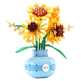 LUKHANG Sunflower Flower Building Blocks Set, DIY Aromatherapy Flower Bouquet and Bonsai Trees, Mini Bricks 559 Pieces
