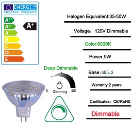 ukzboss mr16 120V Dimmable 5w 6000K Cool White Daylight White led Spotlight Bulb lamp 50w Halogen Replacement for Tracking Light Fixture (120V dimmable 5W 6000K)