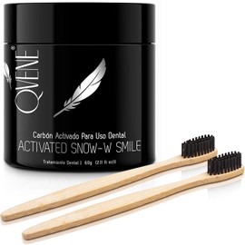 CARBON ACTIVADO | Uso Dental | ACTIVATED SNOW-W | Blanqueador Diental | Mal Aliento | KIT: 60 gr + 2 Cepillos de Bambu