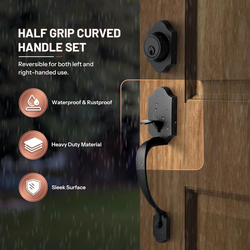 Double Front Door Handle Set with Dummy and Deadbolt, Entry