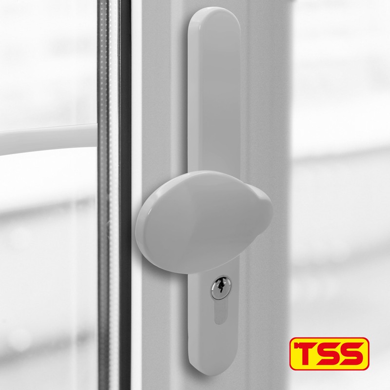 TSS White UPVC Door Handle Pair Set with Offset Lever