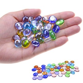 KINGOU Replacement Mancala Stones Mixed Colored Flat Glass Pebbles / Beads / Gems for Games ( 12-15mm )