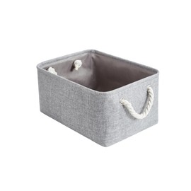Webeasy Small Storage Box with Handles, Foldable Wardrobe Baskets for Storage, Canvas Linen Storage Baskets for Clothes, Toys, Towels, Office Products, 36cm x 26cm x 16cm, (Grey)