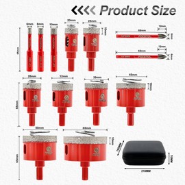 Diamond Core Drill Bit Set - FOCSTOL Diamond Hole Saw Kit for Porcelain Ceramic Tile 13pcs (6/8/10/20/25/28/32/35/45/50/65mm+6/6mm Carbide Drill)
