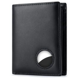 Swallowmall Airtag Carteras para Caballero, Cartera de Piel Auténtica RFID Protección, Tarjetero con 11 Ranuras para Tarjetas y 2 Bolsillos para Efectivo (No Zipper Coin Pocket, Black)