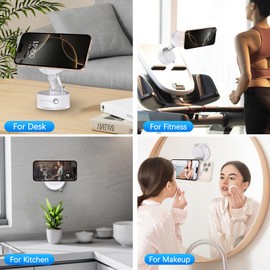 DUEDUE for Phone Holder Magnetic Suction Phone Car Mount Folding, Portable Design with Vacuum Adsorption & Rotational Adjustment Phone Holder for All Smooth Surface, Double-Sided Magnetic Mount, White