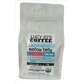 Lucy Jo's Coffee Roastery, Organic Mellow Belly Holiday Low Acid Blend, Medium Dark Roast, Ground, 11 oz