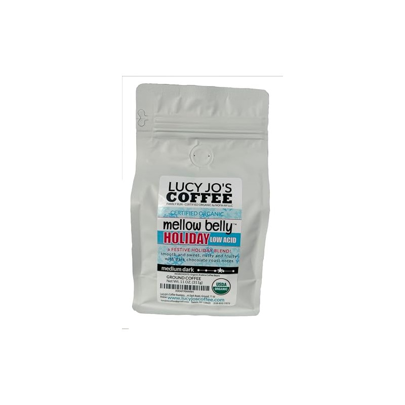 Lucy Jo's Coffee Roastery, Organic Mellow Belly Holiday Low Acid