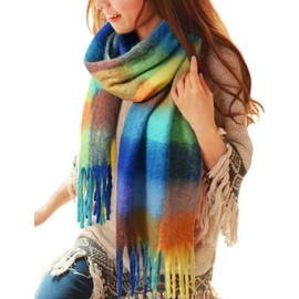 Voqeen Women Scarfs Winter Warm Soft Tartan Scarves Long Check Tassel Shawl And Wraps Large Thick Stole Blanket Scarf Gifts for Ladies