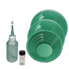 Sluice Monkey 5pc Gold Panning Kit with 12", 10", 8" Green Gold Pans with 4oz Sniffer