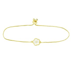 Locisne 18K Gold Plated Flower Zircon Link Lucky Clover Bracelet for Women Fashion Simple Five Leaf Bracelet Flower Braceletw Jewelry Gifts Trendy for Women Mom Friend Daughter