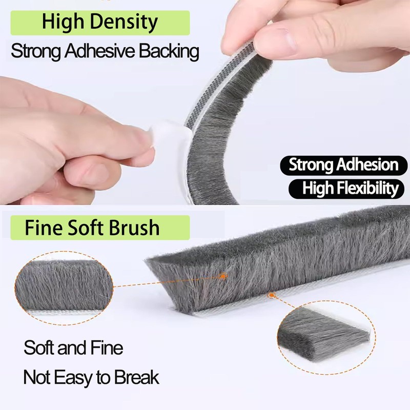 ZOMPAGO Brush Weather Stripping Door Seal -0.4 inx0.4inx33FT,Effective Weather Stripping