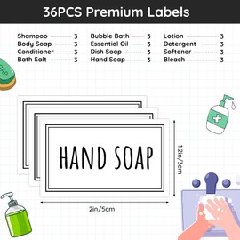 Segbeauty Soap Dispenser Bottle Labels, Pack of 36 Labels for Laundry Room, Waterproof Stickers Names for Kitchen, Bathroom, Shampoo, Dish Soap, Lotion (White, 5 cm x 3 cm)