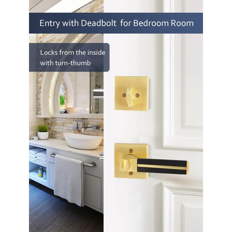 Gold Door Handle 1 Pcs, Privacy Door Levers with Black