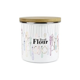 Purely Home Vintage Cutlery Bread Flour Storage Canister - White Metal Enamel Kitchen Food Storage Container