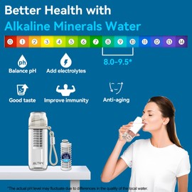 ALTHY Alkaline Water Filter Bottle, Up to PH 9.5, Added Minerals & Electrolytes, Composite Alkalize & Filtration System, BPA Free 500ml, Includes 3 Filter, Replaces 1200 Plastic Alkaline Water Bottles