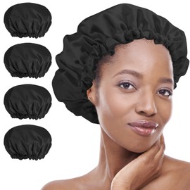 4pcs Gorro para Baño Mujer,Gorro de Ducha Reutilizable Impermeable de Doble Capa con Gorro de Protección de Cabello Femenino Elástico Forrado de EVA para Baño,Barbería, Tapa de Humo de Cocina (4 Negro)