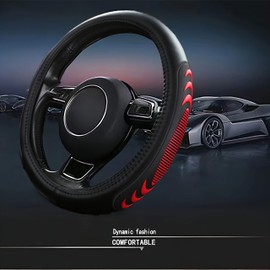 Yangday Leather Steering Wheel Cover for Ford F150 F250 F350, 15.5-16 inches Car Steering Wheel Cover with Anti-Slip Massage Particle (Red)