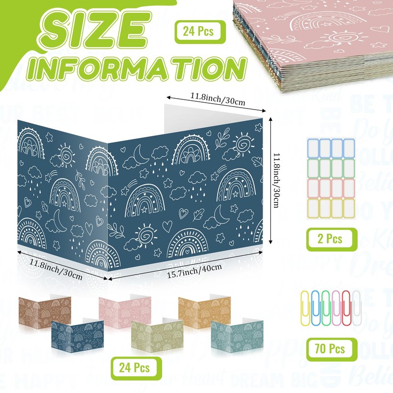 Cinrobiye 24 Pcs Boho Privacy Folders Standard for Students Cardboard
