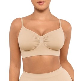 FeelinGirl Bras for Women Seamless Bra Comfort Bras Wire Free Plus Size Minimiser Bra Adjustable Straps Beige