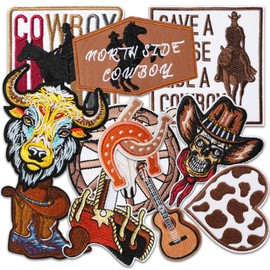 Western Embroidered Iron-On Patches - 11-Piece Unique All-Purpose Set for Clothes, Hats, Backpacks, and More - Upscale Cowboy-Inspired Designs for Exceptional Customization