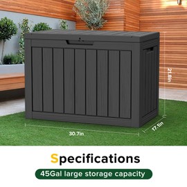 Decksplore 45 Gallon Resin Deck Box, Waterproof Outdoor Storage Bin for Patio, Poolside, and Garden, Lockable & UV-Resistant, Ideal for Small Spaces, Black