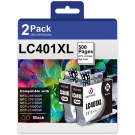 LC401XL Black Ink Cartridges High Yield Compatible for Brother LC401 XL LC401XL Black Ink Cartridges for Brother MFC-J1010DW MFC-J1012DW MFC-J1170DW Printer - 2 Pack LC401XLBK
