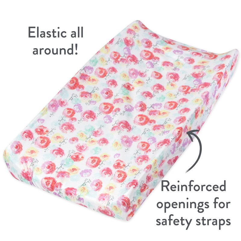 HonestBaby Girls Organic Cotton Changing Pad Cover, Rose Blossom, One