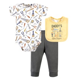 Hudson Baby Unisex Baby Cotton Bodysuit, Pant and Bib Set, Construction Work, 6-9 Months