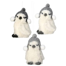 The Bridge Collection Winter Hat Snowbird Ornaments - Set of 3 - Furry White Bird Ornaments for Holiday Decor - Animal Christmas Tree Ornaments