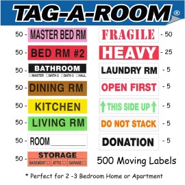 Tag-A-Room Home Moving Labels Color Coded Packing Stickers (450Home)
