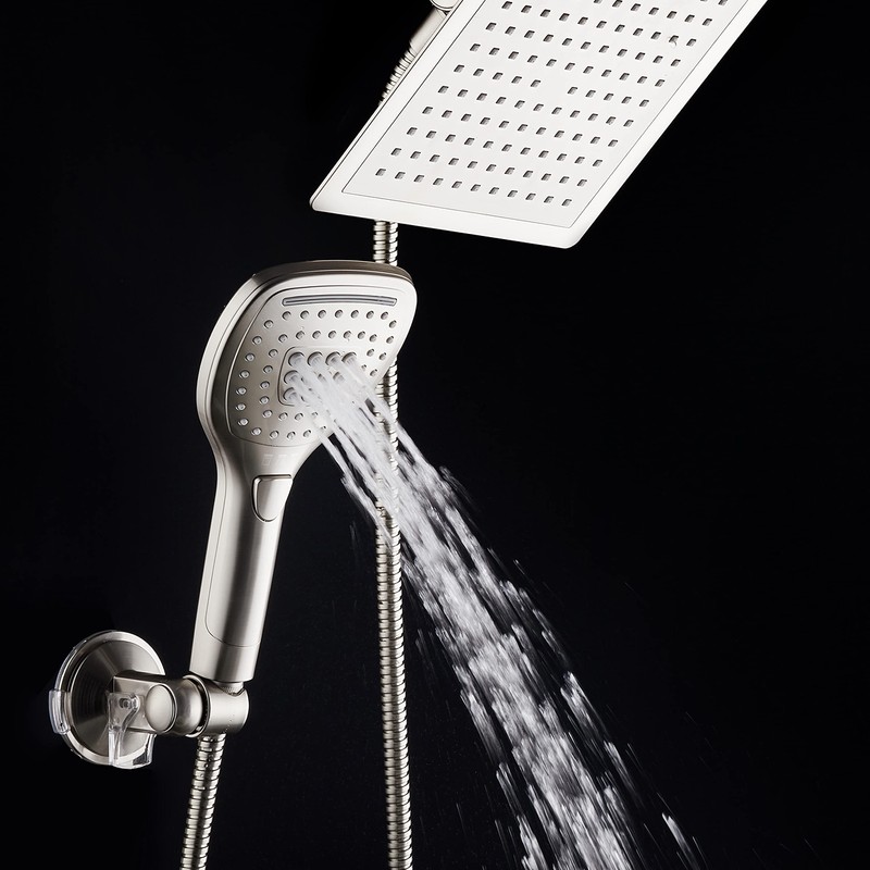 DreamSpa Ultra-Luxury 9" Rainfall Shower Head/Handheld Combo. Convenient Push-Button Flow