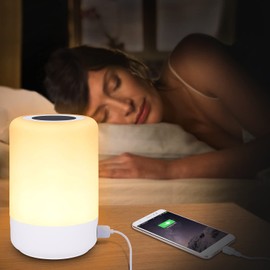 Taipow Bedside Lamp with 4 USB Charging Port, Night Light Lamps for Bedrooms - White
