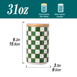 XYQXYQ Kitchen Countertop Ceramic Checkered Canisters,Black And White Food Storage Containers With Lid,Airtight Kitchen Canisters for Flour, Sugar, Coffee, Tea, and Dry Goods (Green, Large)