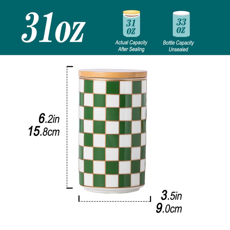 XYQXYQ Kitchen Countertop Ceramic Checkered Canisters,Black And White Food Storage