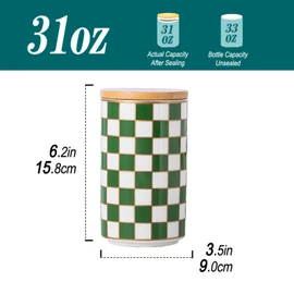 XYQXYQ Kitchen Countertop Ceramic Checkered Canisters,Black And White Food Storage Containers With Lid,Airtight Kitchen Canisters for Flour, Sugar, Coffee, Tea, and Dry Goods (Green, Large)