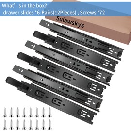Sulawskys 14 Inch Drawer Slides, 6 Pairs (12 Pcs) Full Extension Ball Bearing Rails, Side Mount Heavy Duty 100 LB Capacity Metal Runners for Kitchen Cabinet, Wardrobe Dresser, Zinc Plated Steel Black