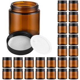 Glass Jars with Lids,Eco-Friendly Cosmetic Containers with Airtight Black Lids & Liners, Multi-Color Options for Cream, Lotion, Body Butter, DIY Skincare Travel Jars (Amber, 4oz)