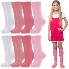 Shinymoon 8 Pairs Kids Compression Socks 15-20 mmHg Calf Graduated Compression Stockings for Kids Boys Girls Adult Small Feet (Pink)