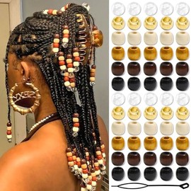NAISKA 60Pcs Wooden Hair Beads for Braid 6 Color Hair Jewelry Braids Loc Dreadlock Accessories Hair Tube Decoration Cute Braids Decoration Jewelry Mak