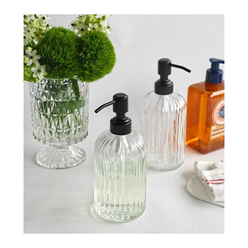 JASAI 2PACK 18Oz Simple Glass Soap Dispensers with Black Pump,