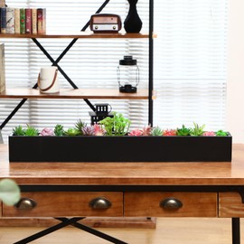 FillTouch Long Rectangular Planter Box Window Sill Planter Box Metal Water Trough Indoor Large Modern Steel Planter with Drainage Holes Herb Garden Planter Home (Black,32 x 3.5 x 3.5 Inch)