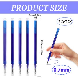 GGTTNRT 12 Pack Erasable Pens Refills Rollerball Pens Refills 0.7mm Replaceable Erasable Gel Pens Refills for Office Supplies, Students Stationery (Blue)