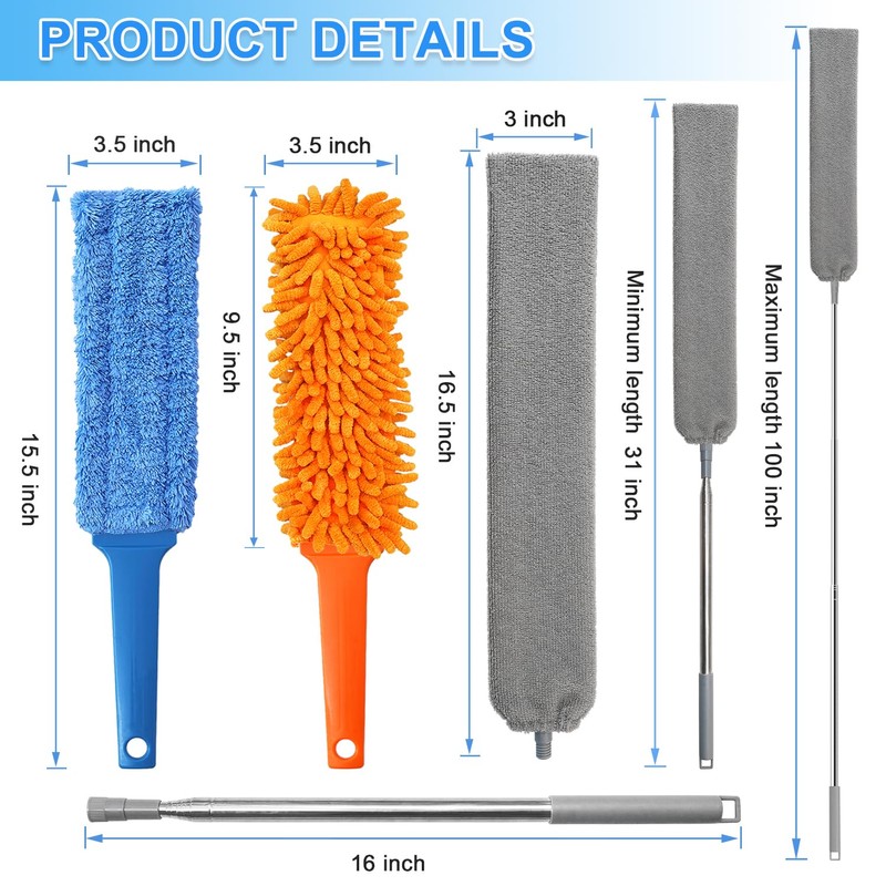 Gap Cleaning Feather Duster - 1 Pack 100 inch Telescoping