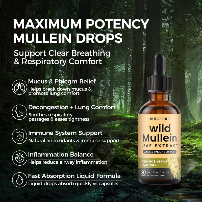 Wild Mullein Drops for Lungs, Organic Liquid Wild Mullein Leaf