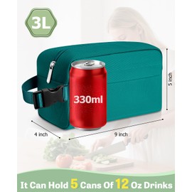 Neverwhy Small Insulated Snack Bag Lunch Bag for Kids Lunch Box for Women/Men, Collapsible [3L/5-Can] Reusable Lunch Bag Cooler Bag for Bottle with Handle Buckle for Work/School/Travel,Peacock Green