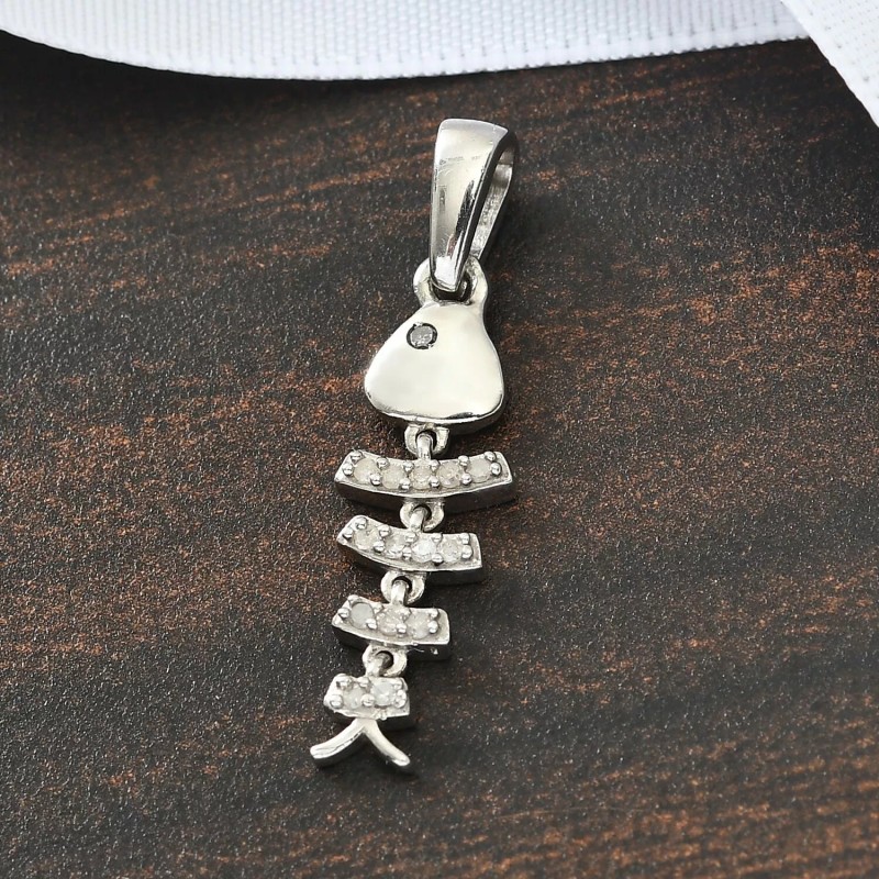 Unbranded 0.15ctw White or Blue Diamond Fish Pendant Rhodium &