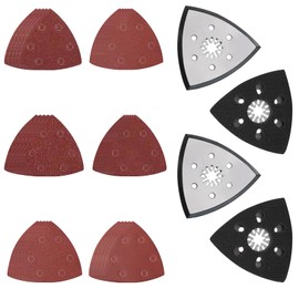 Pmueuff Sandpaper Triangle Sander, Pack of 4 93 mm Sanding Plate with 30 Sandpaper Triangle Sandpaper Sanding Shoe Sanding Disc Velcro for Wood, Metal, Plaster, Sanding, Rust Removal